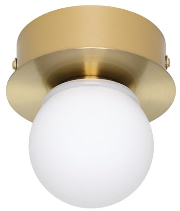 EGLO LED Deckenleuchte Mosiano, kleine Badezimmer Deckenlampe in Kugelform | Badlampe Decke aus Metall in Messing und Glas in Weiß, Deckenbeleuchtung warmweiß, IP44, ∅ 11 cm