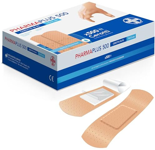 AIESI® Pansements adhésifs 19x72 mm en PE respirant PHARMAPLUS (Pack de 500 pièces), Résistants à l'eau, Fixation extra forte