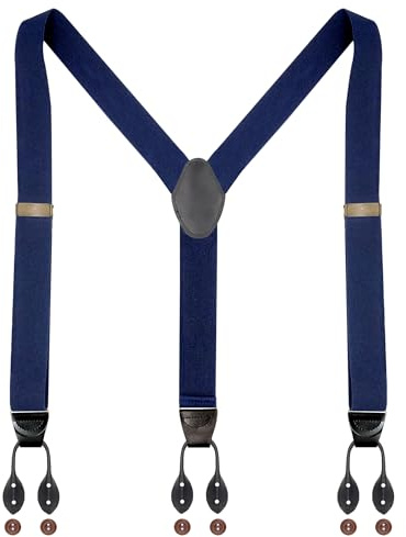 Ausukler Botones tirantes para hombre, pantalones extra fuertes, 3,5 cm de ancho, con 6 botones, talla única, azul marino, Talla única