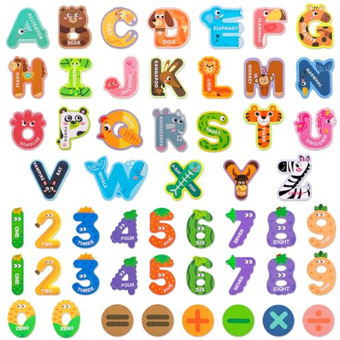 Xialvyu 52 Magnetische Großbuchstaben und Zahlen, kühlschrankmagnete Kinder, Enthält 26 Bunte Buchstaben, 20 Zahlen und 6 Symbole, Geeignet für Kleinkinder im Alter von 3 4 5 Jahren