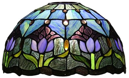 BOTOWI Tulip Tiffany Lamp Shade Replacement, 12X7 Inch Stained Glass Lampshades, Only 1-5/8-Inch Fitter Opening for Arched Floor Lamp Torchiere Lamp Pendant Light Ceiling Lamp,Blue