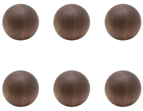 HDJNal Lot de 6 boutons d'armoire en bois de noyer de 30 mm en forme de boule – Poignées de tiroir classiques en bois de bois – Poignées décoratives antiques pour meubles, cuisine, commode, armoire,