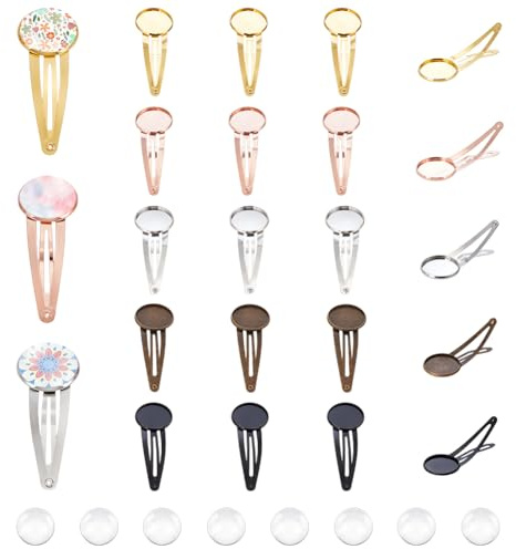 UNICRAFTALE 20 Lots De 5 Couleurs Plateau Clips Cheveux Vierges Avec Cabochons Métalliques Plats Bases Barrettes Cheveux Tray Pour Création Accessoires Cheveux DIY