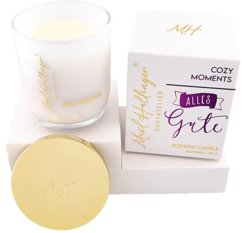Hallingers Genuss Manufaktur Glückwünsche Duftkerze aus Sojawachs bis 40h Maxl Hallinger, scented candle, Duftkerzen im Glas