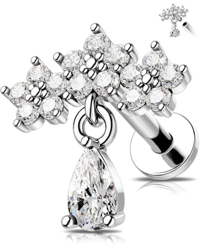 OUFER 16G Blume Innengewinde Knorpel Ohrpiercing Conch Piercing 316L-Chirurgenstahll Helix Piercing Klar CZ 8 mm Anhänger Cartilage Piercing Ring Tragus Piercing für Frauen