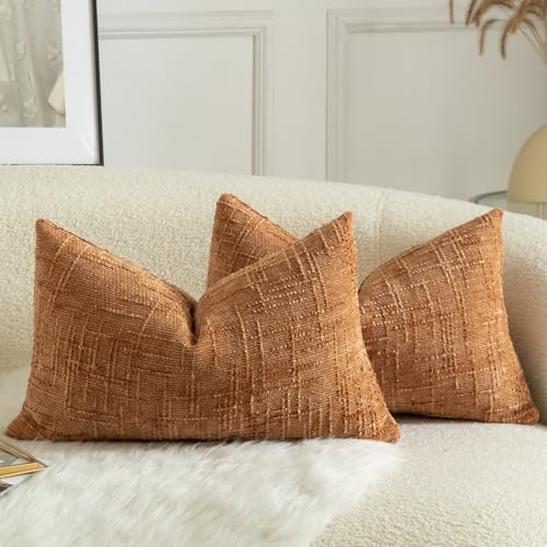 Mandioo 2er Set Chenille Kissenbezug Dekorativer Kissenbezüge Gemütlicher weichen Kissenhülle Sofakissen Dekokissen Couchkissen Zierkissenbezug Schlafzimmer Wohnzimmer 40x60 cm Orange gebrannt