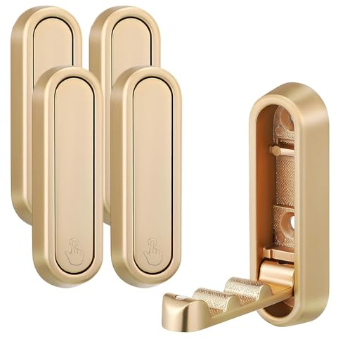 miyonsin Klappbare Wandhaken, Multifunktionale Garderobenhaken für Schlafzimmer, Badezimmer, Kleiderschrank, Wohnzimmere, Wandhaken Hohe Festigkeit Für Handtücher, Kleidung (Golden, 4 Stück)
