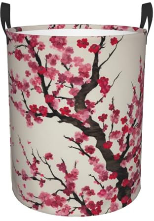 Blooming Cherry Tree Laundry Basket Freestanding Laundry Hamper Collapsible Dirty Clothes Basket Tall Clothes Hamper with Handles for Dorm Bathroom Bedroom Travel Camping