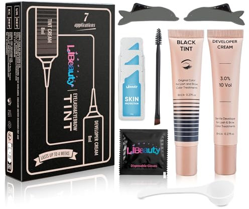 Libeauty Lash Tint Kit - 8ml Eyelash Tint Black, Eyebrow dye with Reusable Silicone Eye Pad, Effects Last Up 4 Weeks for Home and Salon Use