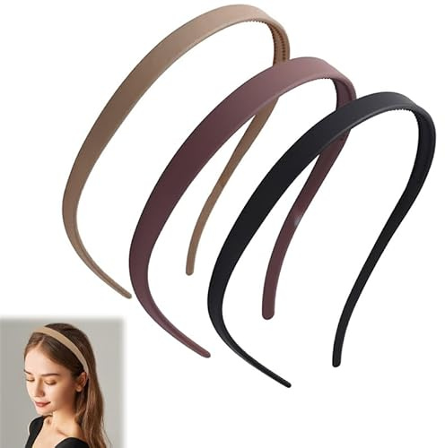 Azlanway Lot de 3 bandeaux pour femme - Sans maux de tête - Antidérapants - Avec dents - Pour porteurs de lunettes - Finition mate - Confortable - Pour le quotidien, le travail et le sport