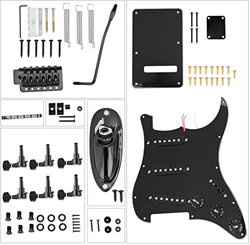 E Gitarre Bausatz Komplettset, DIY E Gitarre Bauen für Anfänger, Schwarze Oberfläche, Premium Materialien, Gitarrenbau Stratocaster Set mit Montage & Lötset, Musik Instrument Zubehör