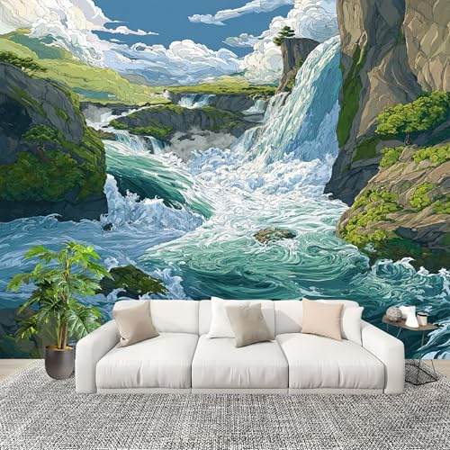 Cascada de MontañA Abstracta Fotomurales Pared Papel Pintado 200x140 cm Azul Tejido No Tejido Fotomurales Dormitorio Para la sala Decoración de pared tipo póster Fondo De Pantalla