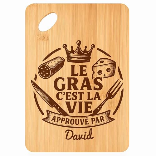Planche à Découper David Gras c'Est la Vie - Plateau Apéro en Bambou Cadeau Gravé pour Homme Cuisine Barbecue