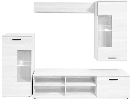 amuéblate Online - Mueble de Salón Moderno con Leds, Módulos de Comedor, Modelo Gaia, Acabado en Andersen, Medidas: 229 cm (Ancho) x 200 cm (Alto) 38 cm (Fondo)