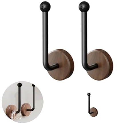 Leseogye 2 Pcs Walnut Wooden Self Adhesive Hooks, Waterproof Wall Hook Stick On, Heavy Duty Walnut Wall Hook, Brown Sticky Hooks for Hanging, Suitable for Bathroom Kitchen Bedroom