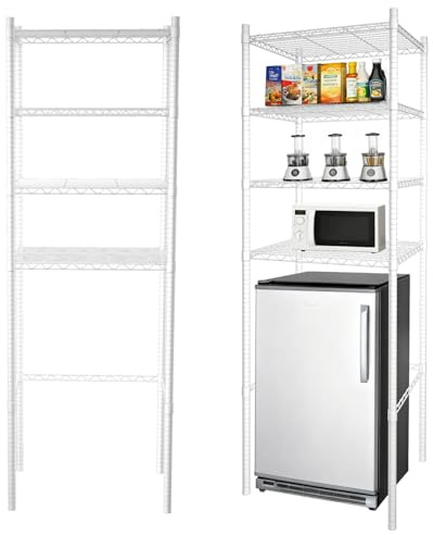 Yuccaliao 4 Tier Mini Fridge Shelf Adjustable Height Storage Shelf Metal Storage Rack (White)