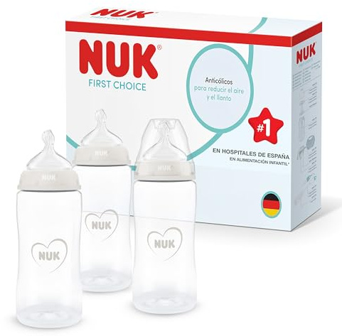 NUK First Choice Baby Bottles | 3+ Months | 300ml | Anti Colic Feeding Bottle | PP | Temperature Control Indicator | Neutral | 3 Count