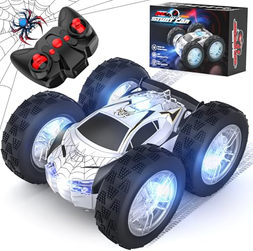 Spider Macchina Telecomandata Acrobatica per Bambini, Auto Radiocomandata 4x4 Giochi Bambino 3 4 5 6 7 Anni, Rotazione a 360° Monster Truck con Luci Esterno Ragazzi Regali Giocattoli Natale Compleanno