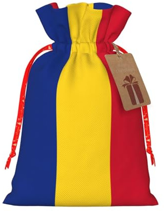Flag Of Romania Linen Drawstring Gift Bag Xmas Party Candy Bag Reusable Storage Pouches