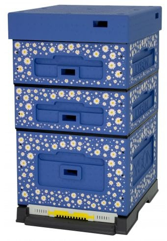 LYSON Bienenbeute Styropor Dadantbeute Dadant Blatt Beute OPTIMA Bienenstock-Set (DUNKELBLAU mit Aufdruck GÄNSEBLÜMCHEN) für die Selbstmontage (Passende Rahmen:47×43,5x30cm;47×43,5x14,5cm)
