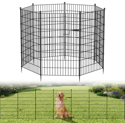 SUNYRISY 7 Panels Metall Gartenzaun Steckzaun 100cm H | 4,6 m L Hundezaun Mit Tür, Hühnerzaun Mobiler Zaun für Haustier, Tierbarriere, Bordüre für Hof, Terrasse, Keine Graben