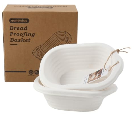 2-Pack Oval Banneton Bread Proofing Baskets 8 Inch with Linen Liners | Made From Sugarcane Pulp, Reusable, Easy Release, Breathable Liner, For Sourdough Artisan Bread
