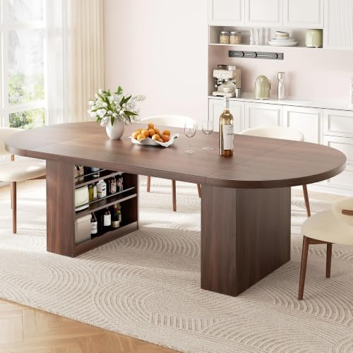Jocoevol 70.9 Esstisch Oval Ausziehbar für 6-10 Personen, Esszimmer Tisch mit 3-Stufigem Ablagefach, Massiver Küchentisch, Robust bis 180 kg für Küchen und Esszimmer, Walnussholz