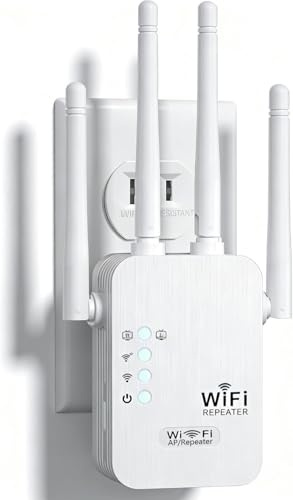 WiFi Extender, WiFi Booster 1200Mbps, 4 Powerful Antennas Covers 5500 Sq.Ft and 50 Devices, Internet Booster - with Dual Ethernet Ports, Quick Setup, Home Wireless Signal Booster