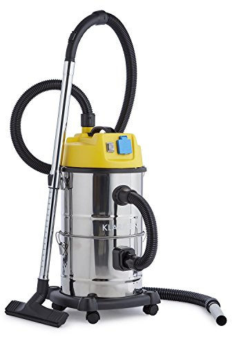 Klarstein Reinraum - Industriesauger, Nasssauger, Aschesauger, Trockensauger, 1800 Watt, Auffangfilter, Gebläsefunktion, 30 Liter Edelstahl-Behälter, integrierte Steckdose, Silber-gelb