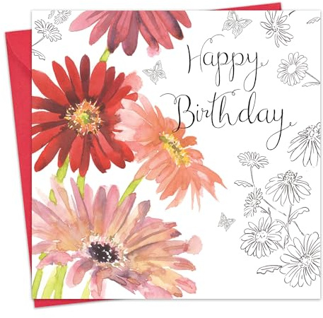 Twizler Geburtstagskarte für Frauen, mit Silberfolie, einzigartiger Aquarell-Effekt und Blumenmotiv, besonders für Damen