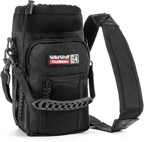 Wild Wolf Outfitters Tasche für Trinkflasche Molle Flaschenhalter Rucksack mit Verstellbarem Gurt und 2 | Erlaubt Hand Freies Tragen, Schützt und Isoliert Deine (Schwarz, 1.9 L)