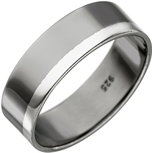 Ring aus 925 Silber schwarz teilrhodiniert bicolor flach schlicht Fingerschmuck, Ringgröße:Innenumfang 68mm ~ Ø21.6mm