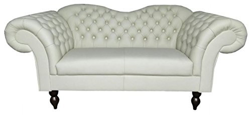 Casa Padrino Chesterfield 2er Sofa Venedig - Echt Leder Weiß