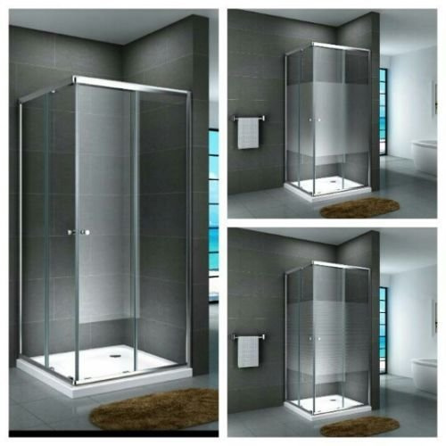 Duschkabine Eckdusche Quadrat Eckeinstieg Schiebetür Duschabtrennung Glas Werra, Größe:90 x 90 x 190 cm, Dusche_Amazon:Gestreift | ohne Duschtasse & Ablauf