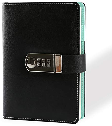A6 Loose Leaf Password Notebook Refillable 104 Sheets PU Leather Secret Diary with Combination Lock