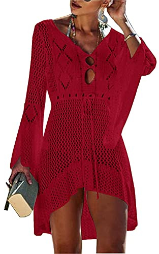 Jinsha Mujer-Vestidos Verano-Ropa Punto-para Pareos-Playeros - Baño Bikini Cover Up Sexy V Cuello Fiesta Crochet Ganchillo Tejido Kaftan Camisola de la Playa Suelto Suave Cómodo Elegantes Mujer