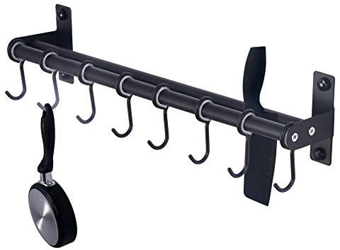 Dseap Pot Rack - Pots and Pans Hanging Rack Rail with 8 Hooks, Double Bars, Pot Hangers for Kitchen, Wall Mounted,Black