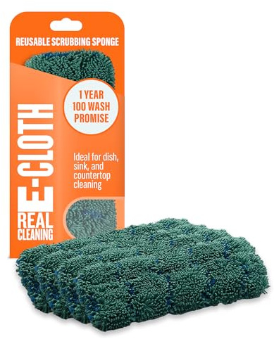 E-Cloth Kitchen Dynamo, Premium Microfiber Non-Scratch Kitchen Dish Scrubber Sponge, Ideal for Dish, Sink and Countertop Cleaning, 100 Wash Guarantee, Green, 4 Pack