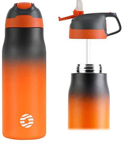 FEIJIAN Borraccia Termica con cannuccia 550ml/710ml, Senza Perdite - Senza BPA Borracce con beccuccio, Bottiglia Termica sportiva in Acciaio Inox per Bambini, Scuola, Sport, Campeggio, Yoga