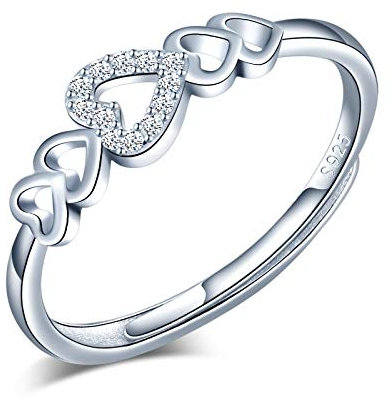 Yumilok Damenring Herz Liebe Ring Zirkonia Ehering Verlobungsring Freundschaftsring Lifestyle-Ring 925 Sterling Silber verstellbar für Damen