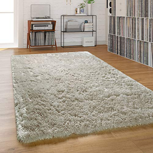 Paco Home Hochflor Teppich Wohnzimmer Shaggy Pastell Einfarbig Weich Flauschig Langflor, Grösse:140x200 cm, Farbe:Grau