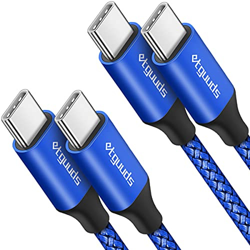 etguuds Câble USB C vers USB C [Lot de 2, 1M], Cable USB Type C 60W Charge Rapide Nylon pour iPhone 15 Pro Max Samsung Galaxy S25 S24 S23 S21 S20 S10 Note 20 A54 A55-Bleu
