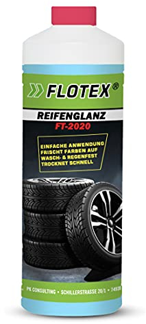 Flotex® 1L Reifenglanz - Auto Kunststoffpflege & Gummipflege für Außen - Schwarz - Reifenpflege für Reifenglanz - Autoreifen Pflege und Reifen Reiniger - Reifenschwarz Auto