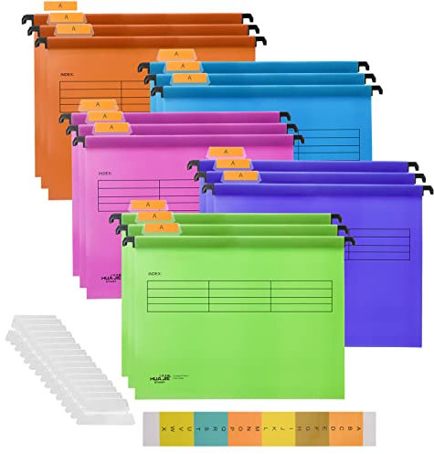 Hiziwimi 15 Stück PVC-Aktenschrank A4 Hängeregistraturen mit Tabs und Einsätzen für Büro, Schule, Schreibtisch, Aktenaufbewahrung