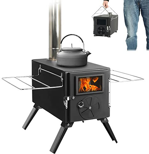 HOPUBUY Camping Stove Hot Tent Stove, Portable Camping Wood Burning Stove for Outdoor Cooking and Heating , Small Wood Stove with 7 Stainless Chimney Pipes and Tent Stove Jack