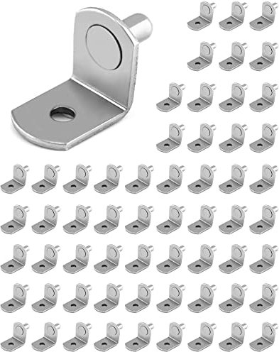 QWORK® 60 Stück Winkelbodenträger, 5mm Bodenträger Regalbodenhalter Vernickelt für Möbel Holz und Glas-Böden