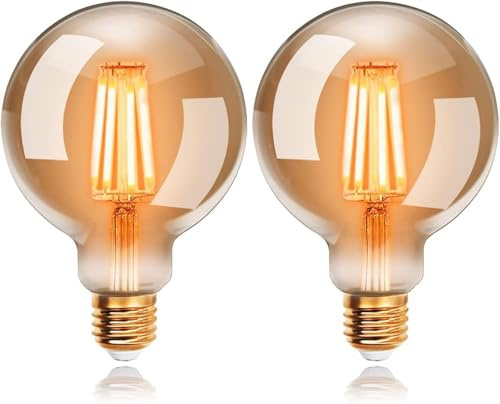 EXTRASTAR G80 E27 Edison Vintage Glühbirne, 8W, 720 LM, 2200K Warmweiß | Nicht Dimmbar, 80mm Durchmesser, LED Filament Lampe, 8W Ersetzt 55W Glühlampe, Bernsteinfarbenes Glas, 2 Stück