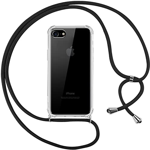 Pnakqil Cover per iPhone 8/iphone SE 2020/iPhone 7/SE 2022 con Cordino, Trasparente Custodia con Laccio Tracolla Cellulare Girocollo Collana Protettiva per iPhone 8 4.7, Nero
