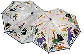 Floss & Rock Dino Regenschirm für Kinder, transparent, Farbwechsel, 50 cm, mehrfarbig
