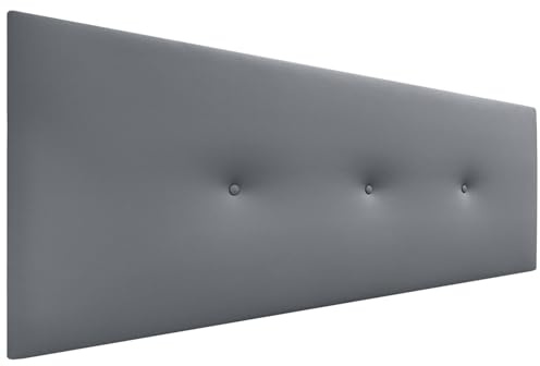 DHOME Kunstleder oder Acualine Stoff Kopfteil einfarbig mit Knöpfen gepolstert HIGH Range Luxus Bett Kopfteil Modernes Schlafzimmer Polsterung (Kuntsleder Grau, 145x50cm (Betten 120/135/140))